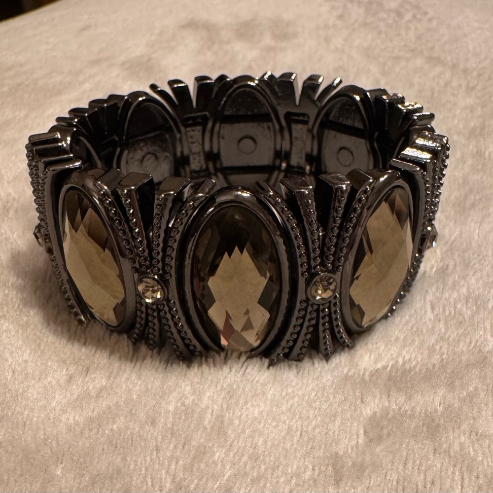 Lia Sophia Hematite and Brown Stretch Bracelet